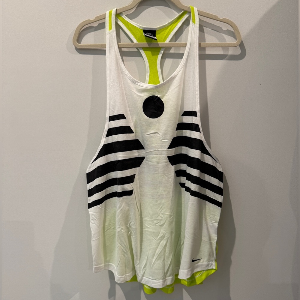 Nike Women's White, Black, Neon Striped Tank Top
